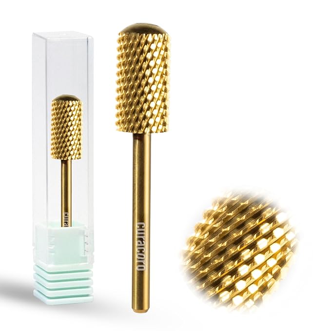 Curacoro Nail Drill Bits 3/32'' - L-Shaped Smooth Stop Barrel Carbide Bit (Coarse) for Professional Finish, Fast Remove, Shape & Smooth Acrylic or Gel Nails, Nail Art Pedicure Manicure Salon & Home