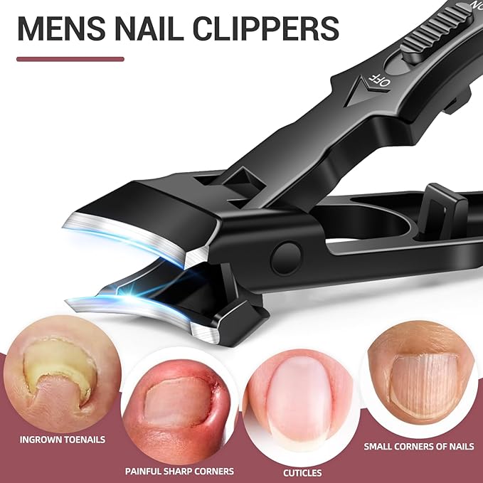 Ingrown Toenail Clippers - Eagle Beak Nail Clippers for Thick Toenails, Wide Jaw Opening Slanted Toe Nail Clippers for Seniors Men Women, Long Handle, Anti Splash, Black