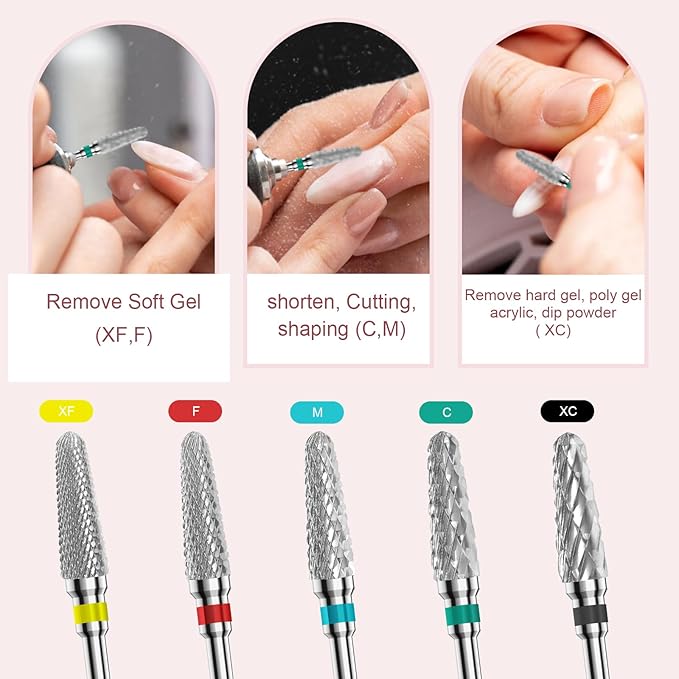 3/32" 2PCS Clean Cone Bits Coarse Grit Carbide Cuticle Cleaner Bit for Electric Nail Drills – Professional Manicure Tool for Nail Salons and Home Use (C Grit. Silver)