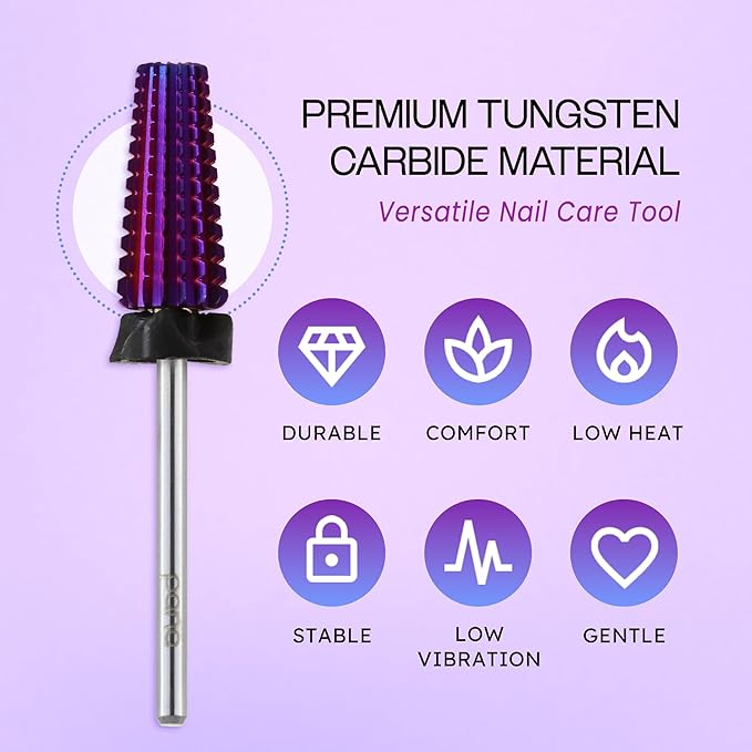 PANA 3/32" Shank 5-in-1 Nail Carbide Bit - (Triple Coarse - Extra Coarse Grit, Purple) - Two Way Rotate use for Both Left and Right Handed Fast Remove Acrylic or Hard Gel Machine