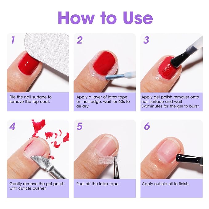 Gellen Gel Nail Polish Remover Kit, Gel Polish Remover for Nails with Liquid Latex Tape Cuticle Oil and Manicure Tools, Quick & Easy Gel Remover in 3-5 Minutes, No Soaking Or Wrapping