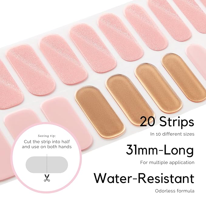 NAILOG Semi Cured Gel Nail Strips Baby Pink, 20 Pcs Extra Long Semi Cured Nails| Buy 2 Get 1 UV Lamp| Salon-Quality Nail Polish Wraps with Glossy Gel Finishing, Anastasia
