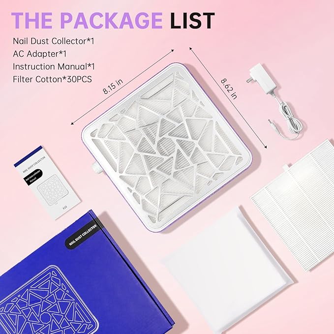 Nail Dust Collector, Powerful Vacuum Fan Vent Dust Collector Extractor Dust Suction Machine for Acrylic Nails Polishing, Nail Salon&Home, Purple Diamond