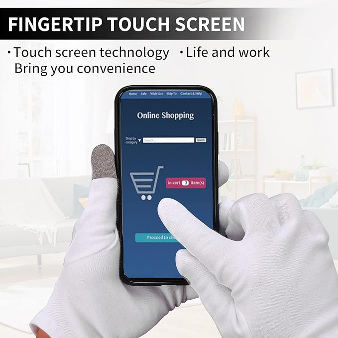 4 Pairs Touch Screen Moisturizing Gloves White Cotton Moisturizing Gloves Overnight Bedtime Heal Eczema Sleeping Lotion Hand Spa Treatment Gloves Repair Rough Cracked Dry Chapped Hands Skin(White)