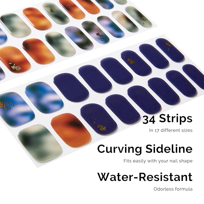 Semi Cured Gel Nail Strips - NAILOG 34 Pcs Art Design Nail Stickers Extra Long Wraps with Glossy Gel Finishing for Autumn Winter, Illusion II