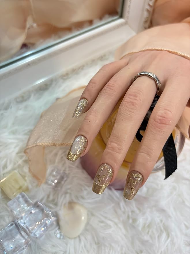 New Chinese Style Nail Stickers - Gold Foil Glitter Golden Branches Jade Leaves Design, Self-Adhesive Nail Art Decals A Set of 1 Sheets