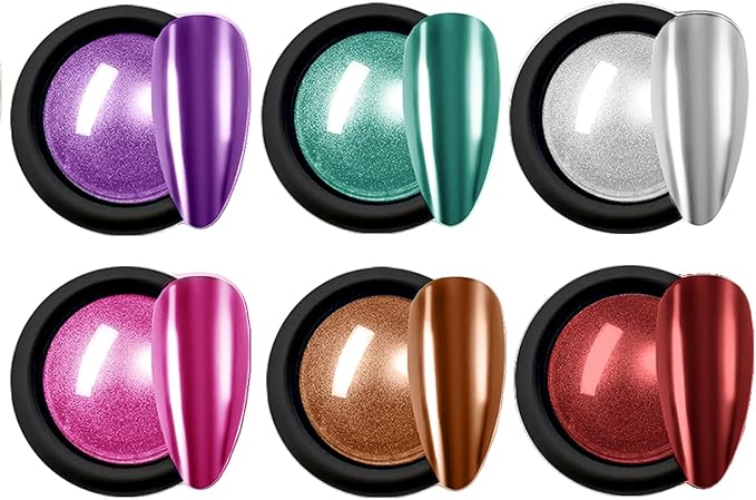 Chrome Nails Powder,6Colors Aurora Nail Powder Mirror Luster Charm Effect Chrome Nail Powder Kit,fairy chrome powder nails,chrome powder for gel nails,Chrome Powder for Acrylic Nails