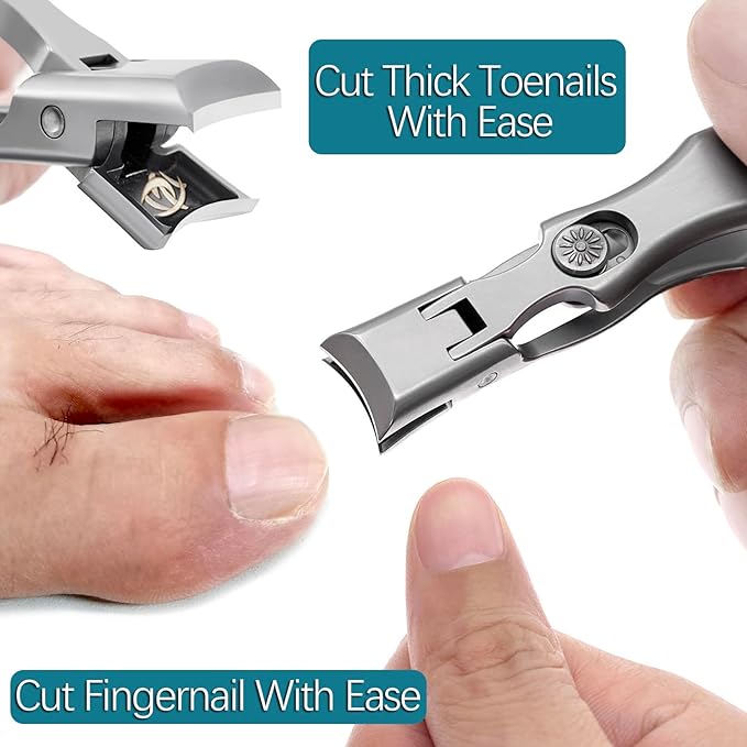 Curved and Slanted Nail Clippers for Men Thick Toenails and Fingernail, Wide Jaw Opening Ultra Sharp Heavy Duty Long Handle Stainless Steel Toenail Clippers Set for Seniors, Adults, Women