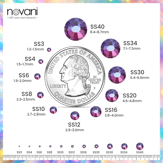 Novani Rhinestones 3000Pcs Flatback Crystal Round Loose Gemstones Glass Rhinestones for Crafts Makeup Nail Art Clothes Shoes DIY Decorations(SS6, 1.9-2.0mm,Blue Flame)