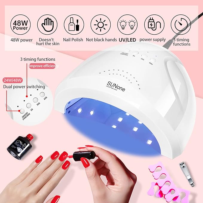 Gel Nail Polish Set with48W UV Lamp,3 Colors Quick Nail Extension Nail Gel, 12 Colors Nail Polish with Base Coat and Top coat gel kit , Professional nail kit Home DIY Salon for women gift