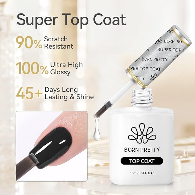 Born Pretty Glossy Top Gel, Clear Builder Nail Gel for Nails, 8 in 1 Nail Strengthener in a Bottle, Builder Extension Gel for Nails Shine Finish and Long Lasting Nail Protection Soak Off 15ml 2pcs