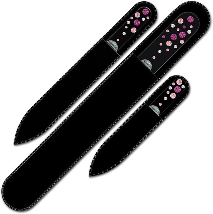 Mont Bleu Set of 3 Glass Nail Files hand decorated with crystals - Handmade - Czech Tempered Glass