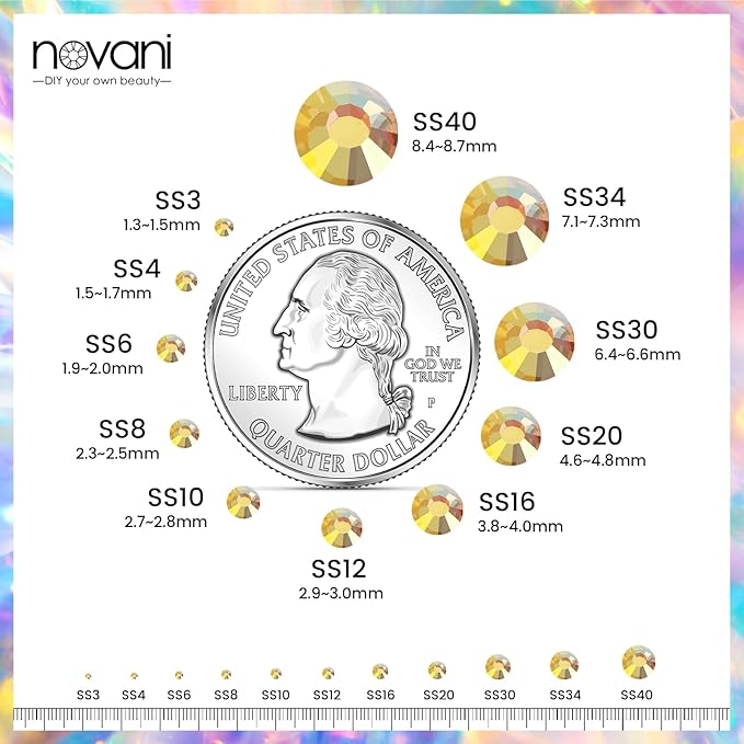 Novani Rhinestones 3000Pcs Flatback Crystal Round Loose Gemstones Glass Rhinestones for Crafts Makeup Nail Art Clothes Shoes DIY Decorations(SS10, 2.7-2.9mm,MetalSunlight)