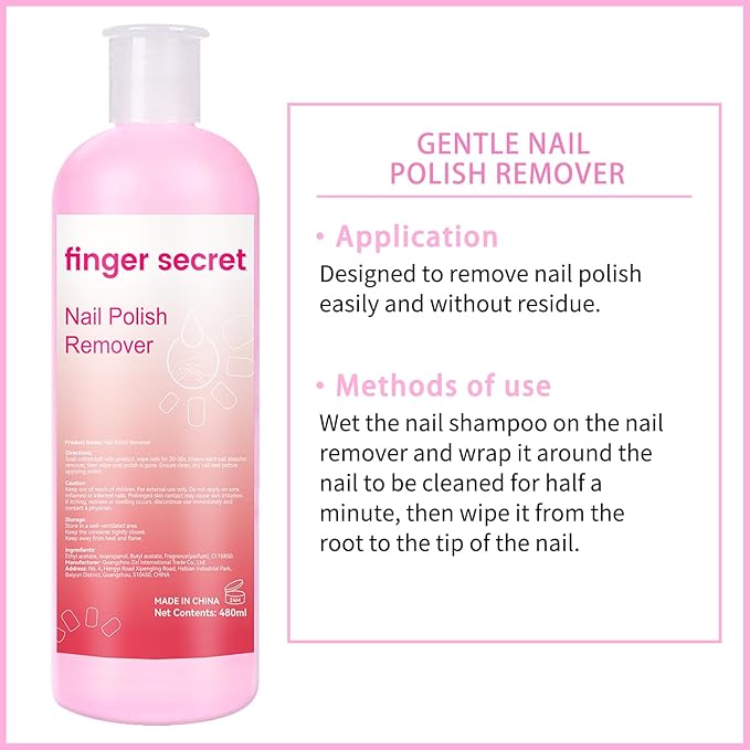 Nail Polish Remover for Nails,finger secret Nail Polish Remover 480ML,Gel Remover For Nails,Professional Gel Polish Remover for Quickly & Easily & Effectively Remove Gel Polish