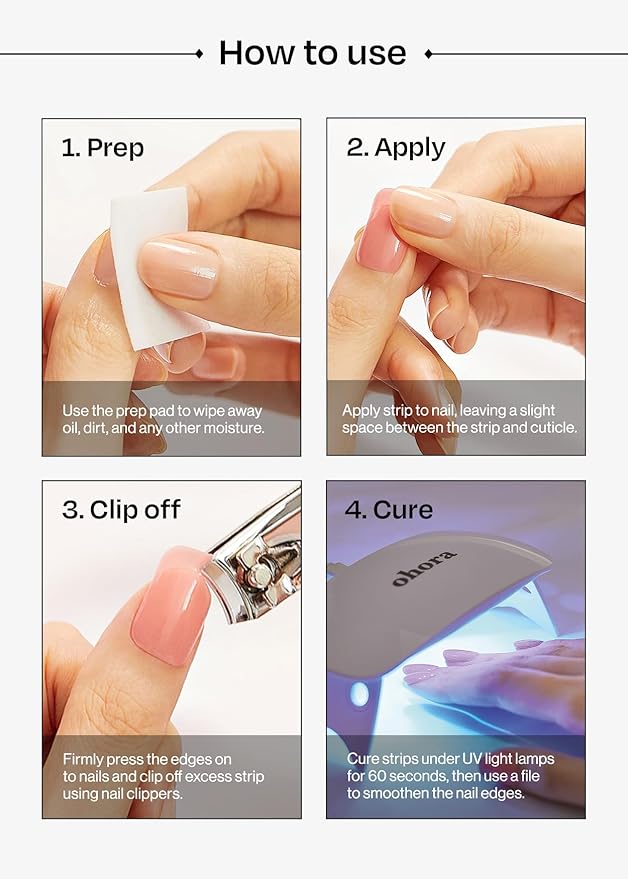 ohora Semi Cured Gel Nail Strips (N Red Light) - Red, Solid, Works with Any UV/LED Lamps, Salon-Quality, Long Lasting, Easy to Apply & Remove - Includes 2 Prep Pads, Nail File & Wooden Stick