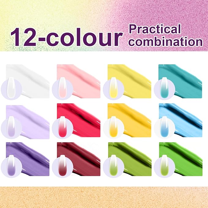 Gradient Painting Gel, 12 Bright Colors Ombre Gel Nail Polish with 100Pcs Nail Sponges &Tweezer for Pigment Pat Nails Aura Nails French Manicure Soak Off UV Set Solar Flare Palette