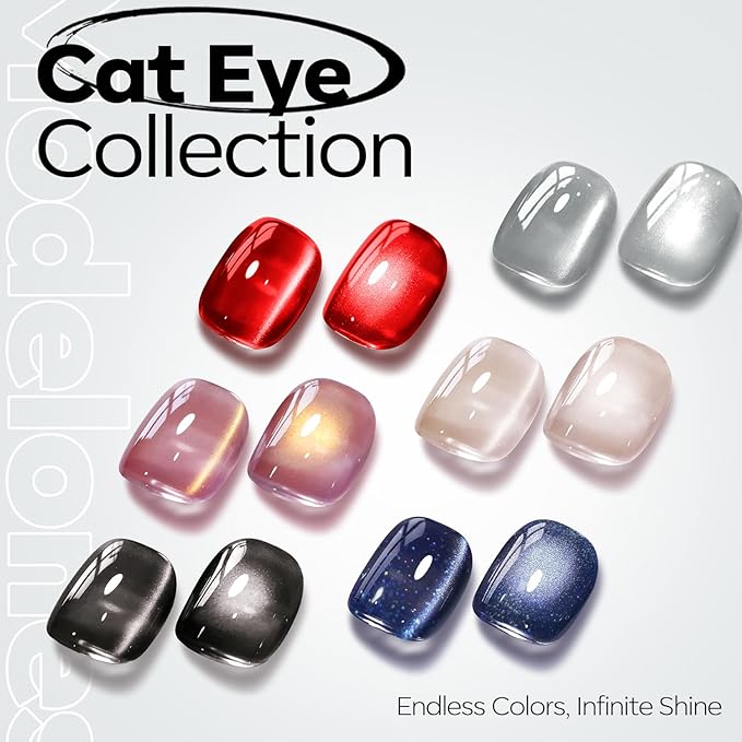 modelones Cat Eye Gel Nail Polish, 15 ML Holographic Glitter Shimmer Translucent Sheer Color Black Polish Magnetic Nail Polish with Magnet Soak Off Led Top Coat Nail Art Gel DIY Salon Gift