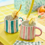Striped Ceramic Coffee Mugs Set of 2, Tea & Cocoa, 12oz Dishwasher & Microwave - Image 2