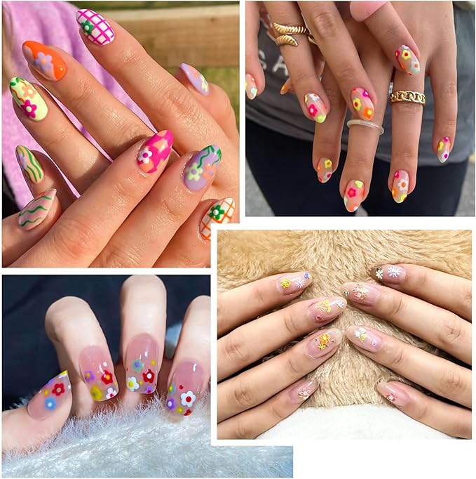 Colorful Flower Nail Stickers for Nail Art, 5D Embossed Nails Art Stickers Decals Self Adhesive Floral Nail Sticker for Women Spring Nails Sticker Decoration