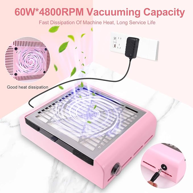Acrylic nail kit with dust collector for nail tech - Pink nail dust collector & Drill with Reusable Filter and Brush (Pink)