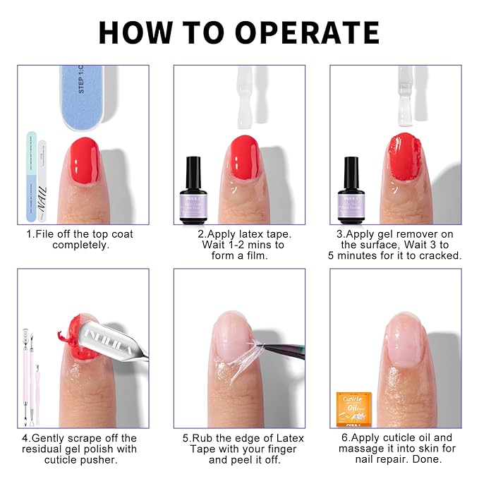 NXJ INFILILA Gel Nail Polish Remover Kit, 5-in-1 Set with Liquid Latex for Nails & Cuticle Oil Wipes, Acetone Free Formula for At Home Use, Fast Acting, No Soaking or Wrapping, Cuticle Protectors