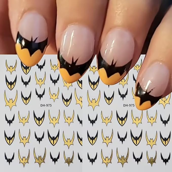 Halloween Nail Art Stickers 3D Bat Nail Stickers Colorful Bat Nail Art Decals Self-Adhesive Nail Decals Horror Nails Design Supplies Laser Gold Silver Red Purple Bats Nails Decorations Accessories