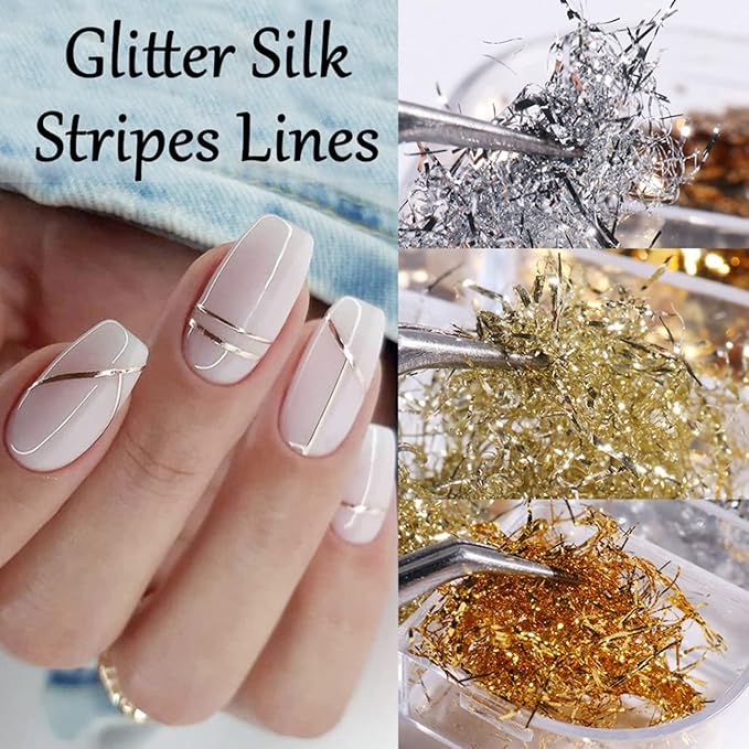 Nail Art Foil Glitter Flakes, Holographic Ultra-Thin Aluminum Foil Sequins Design, Metallic 3D Sparkly Nail Foils Acrylic Supplies for Women Girls Manicure Shiny Decorations, Gold Foil Nail Art Tips