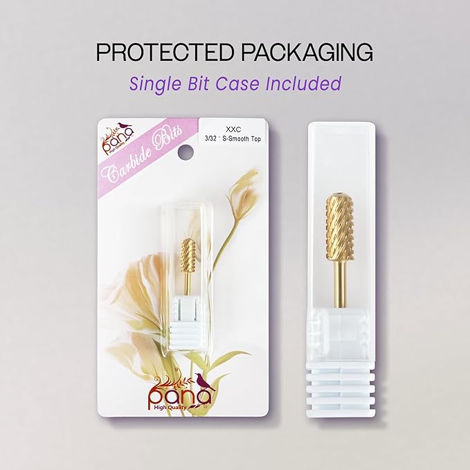 PANA 3/32" Small Smooth Round Top Safety Carbide Nail Drill Bit for Gel Polish & Acrylic Removal Nail Salon Manicure Pedicure Electric File Tools (Small Barrel - Gold, 2X Coarse)