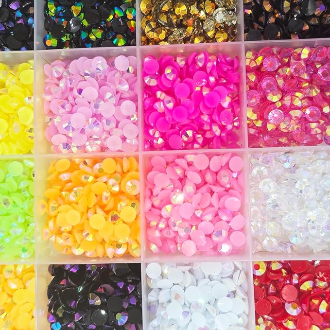 6000Pcs Nail Art Rhinestones, BetterJonny 24 Colors 5mm Round Nail Flatback Rainbow Gems Set with Tweezers and Pencil AB Glitter Flat-Bottomed Rhinestone for Crafts Decoration and Jewelry Making…