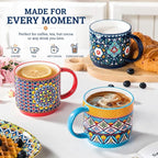 Coffee Mugs Set of 6, 12 oz Ceramic Boho Stackable Cups - Image 4