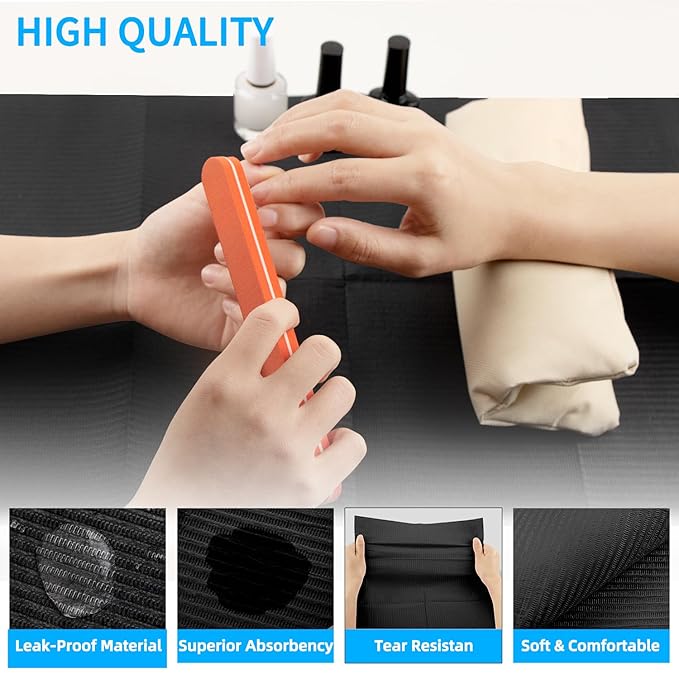 Gusnilo Nail Art Table Mat - Disposable Nail Paper Towels (50PCS) - Black Waterproof 3-Ply Nail Art Paper 13" X 18" Pads for Nail Table Decoration Kit, Nail Art Accessories