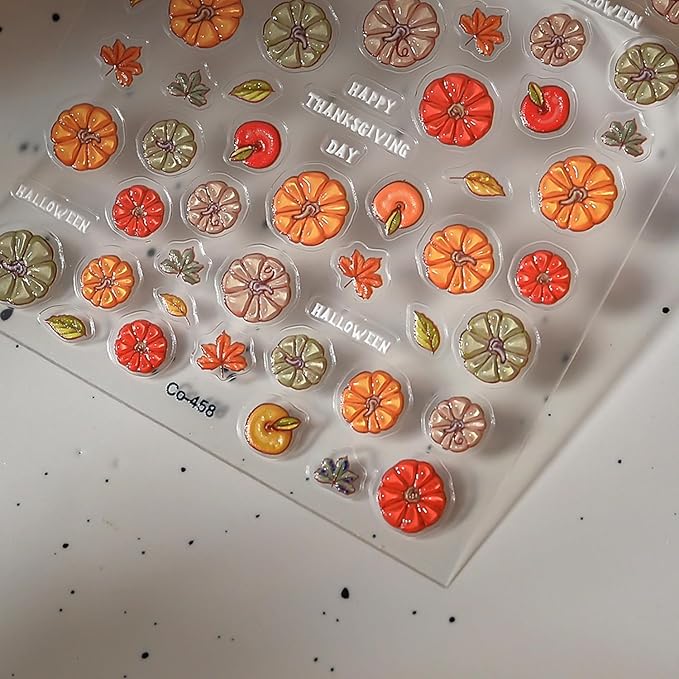 Halloween Pumpkin Nail Stickers 1 Sheets Pumpkin Jelly Nail Decals 5D Self-Adhesive Cute Pumpkins Nail Art Sticker Fall Thanksgiving Nails Design Sticker for Women DIY Phone Case Stickers Nail Decor