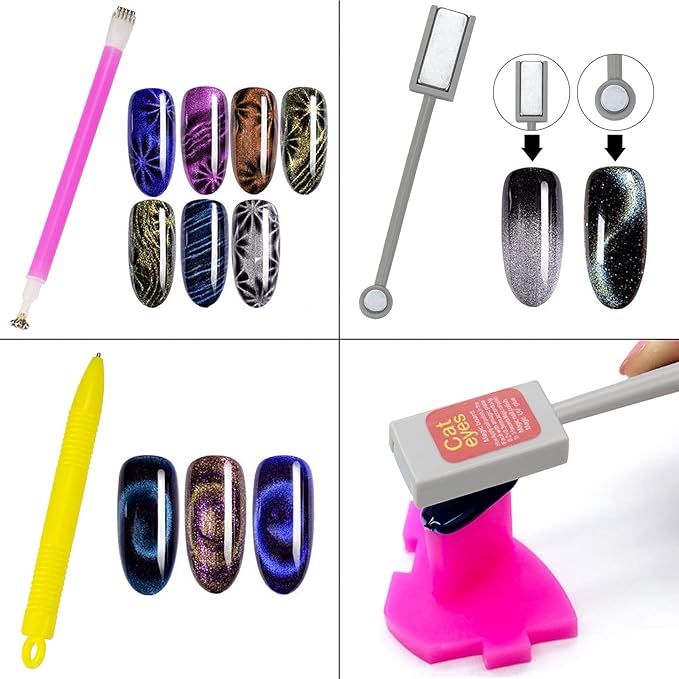 8 Pieces Nail Magnet Tool Set, Double-head Flower Design Nail Magnet Pens Magnet Stick 3D Magnetic Cat Eye Gel Polish Nail Art, for DIY 3d Magnetic, Salon, Studio or Home