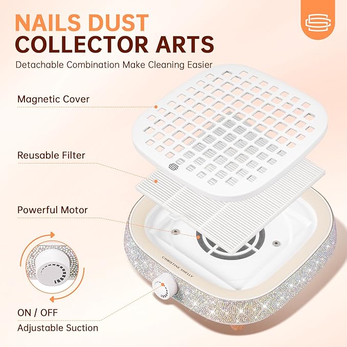Nail Dust Collector, Powerful 4000RPM Vacuum Fan Vent Dust Collector Extractor Dust Suction Machine for Acrylic Nails Polishing, Nail Salon& Home