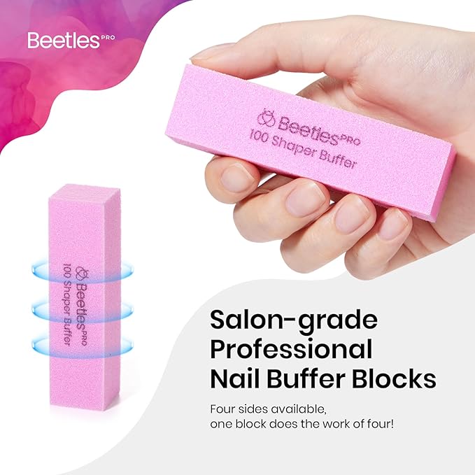 Beetles Pro 10-Pcs Nail Buffer – Professional 100 Grit Sanding Blocks Nail Files and Buffers 4-Sided Pink Nails Files for Acrylic, Gel & Natural Nails – Salon Quality Manicure Tool