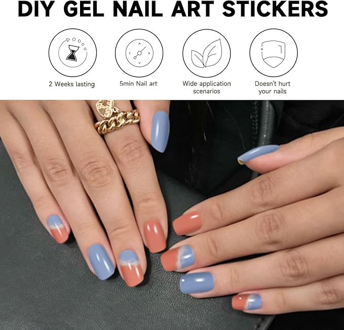 Semi Cured Gel Nail Strips | 28 pcs Gel Nails Strips for Women Work with Any UV Lamp, UV Nail Stickers for Women Home DIY Nails Art (Sunset Glow)