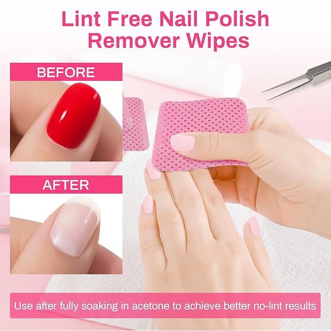 1500pcs Lint Free Nail Wipes - No Lint Nail Polish Gel Remover Wipe Toallitas Sin Pelusa Para UñAs Non Lint Nail Prep Pads Eyelash Extension Napkins Pink Nail Supplies Art Tech Must Haves Stuff