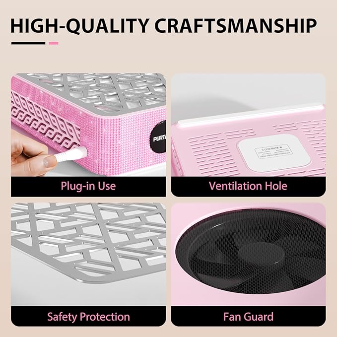 Nail Dust Collector, Powerful Vacuum Fan Vent Dust Collector Extractor Dust Suction Machine for Acrylic Nails Polishing, Nail Salon,Pink Diamond