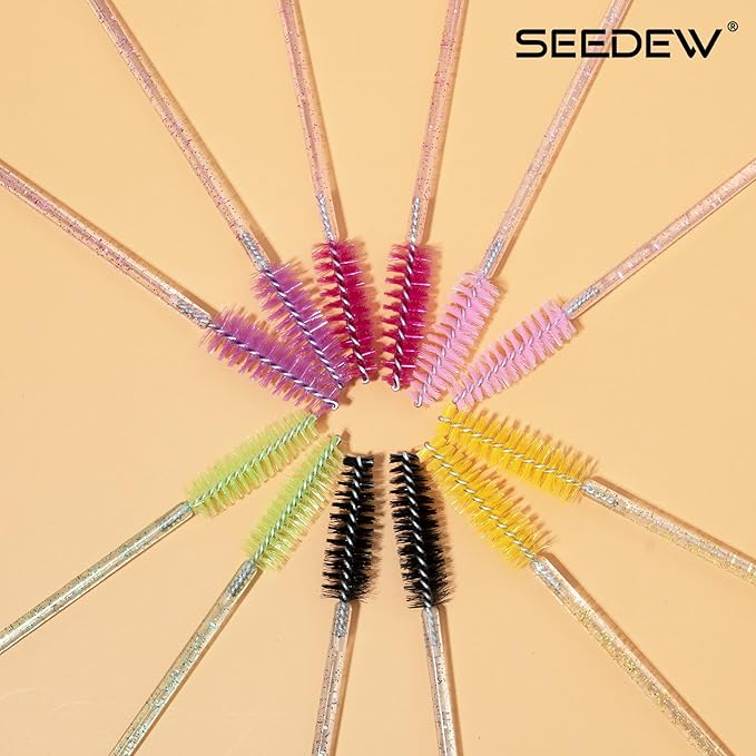500 Pieces Eyelashes/Eyebrows Brushes, 10CM Lash Removal Cleaning Tools, Crystal Handle, Makeup Tools Mascara Wands(Simple Packaging)-(Crystal Yellow)