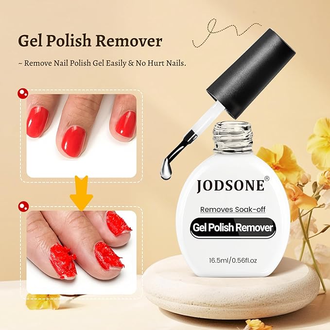 JODSONE 3Pcs 16.5ml Top Coat and Base Coat Set with Gel Nail Remover No Wipe Top Coat Base Need U V Lamp Cured Gel Nail Remover for Quick and Easy Removal At Home