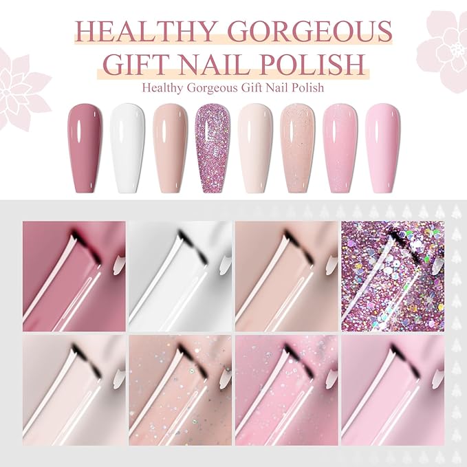 MEET ACROSS Gel Nail Polish Set, 8 Colors Nude Pink Milky White Gel Polish Set Peach Pink Skin Tones Neutral Nail Polish Barely Pink Soak Off LED Starter Kit Popular Nail Art DIY Manicure Gifts