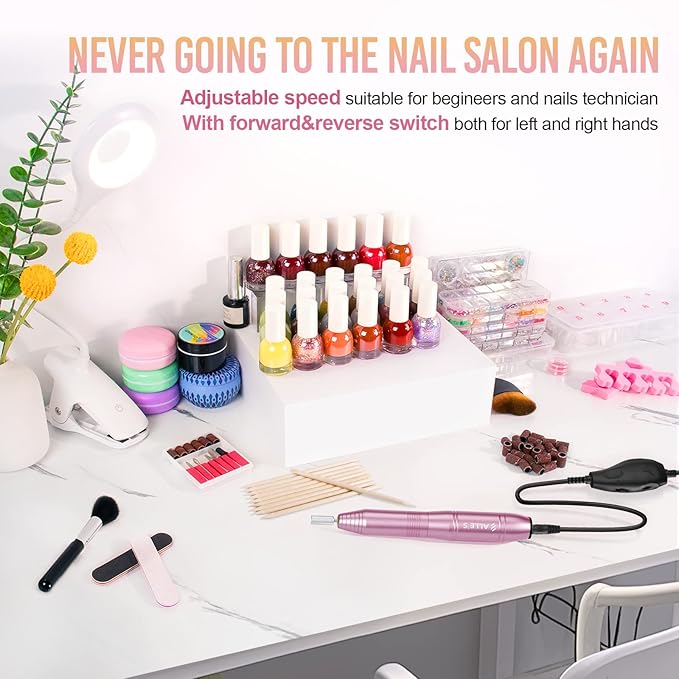 20000RPM Electric Nail Drill Compact Portable Efile Professional Manicure Pedicure Nail File Drill Kit for Acrylic, Gel Nails and Home Salon Use