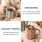 Striped Ceramic Coffee Mugs Set of 2, Tea & Cocoa, 12oz Dishwasher & Microwave - Image 9