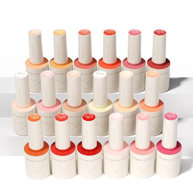 VENALISA V2 Gel Nail Polish Kit of 22 Pcs With Color Display Card Orange Red Gel Polish Set Soak Off Salon Nail Art DIY at Home Manicure