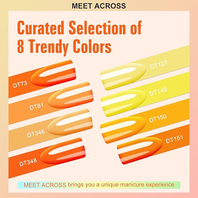 MEET ACROSS Gel Nail Polish Set 8 Fall Colors Yellow Orange Pumpkin Gel Nail Polish Kit Halloween Nails Soak Off Nail Art Manicure Home Gift for Women Girl