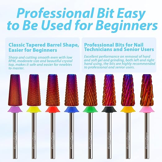 Professional Nail Drill Bits for New Artists, Cross Cut 3/32'' Safety Tungsten Carbide Tapered Bit, Remove Gel Fast, Left & Right Hand Use, Manicure Cuticle Soft Hard Gel Polishing, Medium.