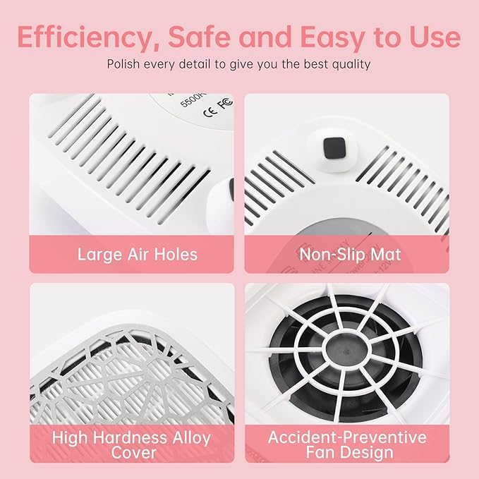Nail Dust Collector, Cordless Dust Collector Nail Tech, Compact Powerful 6000RPM Nail Vacuum Fan Rechargeable Dust Extractor for Acrylic Gel Polish Manicure Pedicure for Home, White