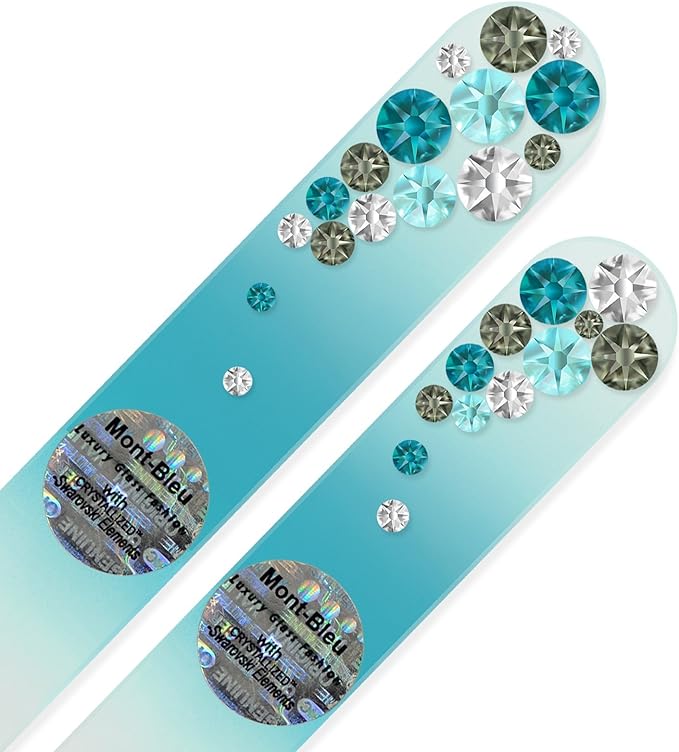 Gifts for Women - Mont Bleu Premium Set of 2 Glass Nail Files Hand Decorated with Crystals - Handmade Gift Set - Best Crystal Nail Files for Natural Nails - Your Nail Health in Your Hands