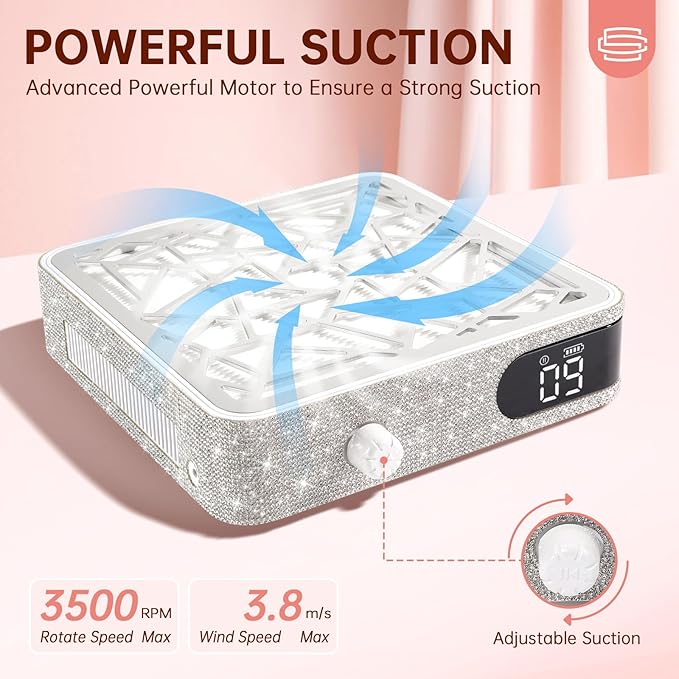 Nail Dust Collector, Cordless Dust Collector Nail Tech, Powerful Vacuum Fan Vent Dust Collector Extractor Dust Suction Machine for Acrylic Nails Polishing, Nail Salon&Home
