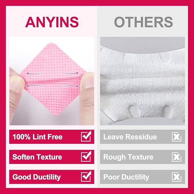 Lint Free Nail Wipes, 1200PCS Pink Lint Free Wipes Non-woven Fabric Gel Polish Remover Super Absorbent Soft Nail Polish Remover for Nail Salon, Home DIY
